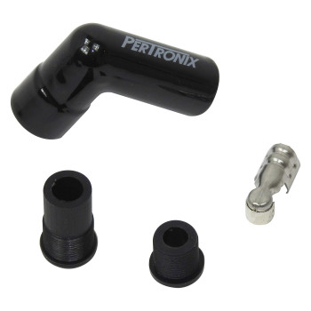 Pertronix 8561HT-8 Black Ceramic Spark Plug Boot 90 Degree Set of 8 includes silicone plug and wire bushings, stainless steel spark plug terminals and high temp ceramic boots