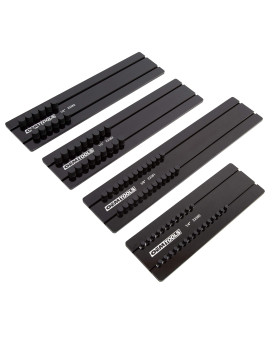 OEMTOOLS 22383 4 Piece Black Aluminum Socket Tray Set, Trays for 1/4, 3/8, and 1/2 Drive Size Sockets, SAE Socket Tray, Socket Organizers for Toolboxes