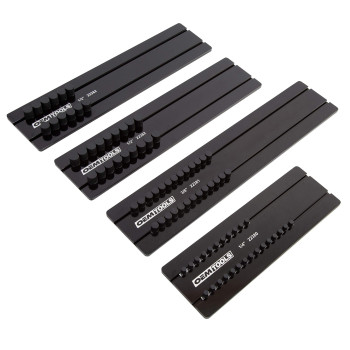 OEMTOOLS 22383 4 Piece Black Aluminum Socket Tray Set, Trays for 1/4, 3/8, and 1/2 Drive Size Sockets, SAE Socket Tray, Socket Organizers for Toolboxes