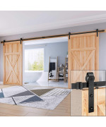 EaseLife 16 FT Double Door Sliding Barn Door Hardware Track Kit,Basic J Pulley,Heavy Duty,Slide Smoothly Quietly,Easy Install (16FT Track Kit for Double 48 Wide Door)