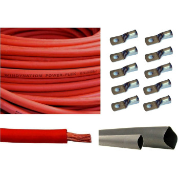 WNI 8 AWG 8 Gauge 5 Feet Red Battery Welding Pure Copper Ultra Flexible Cable + 5pcs of 5/16 & 5pcs 3/8 Copper Cable Lug Terminal Connectors + 3 Feet Heat Shrink Tubing