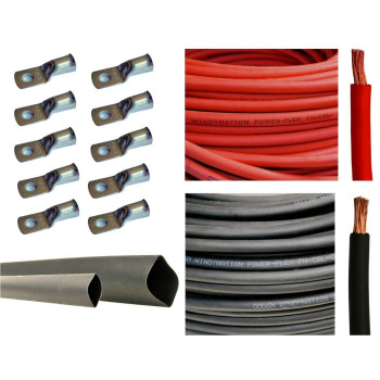 WNI 2/0 AWG 2/0 Gauge 30 Feet Black + 30 Feet Red Battery Welding Pure Copper Ultra Flexible Cable + 5pcs of 5/16 & 5pcs 3/8 Copper Cable Lug Terminal Connectors + 3 Feet Heat Shrink Tubing