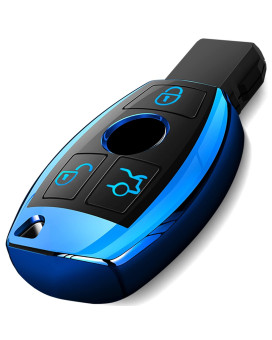 Intermerge for Mercedes Benz Key Fob Cover, Premium Soft TPU Key Case Cover Compatible with Mercedes Benz C E S M CLS CLK G Class Keyless Smart Key Fob_Blue