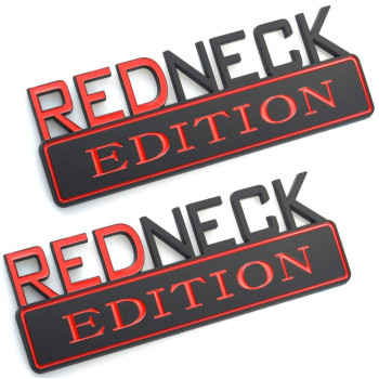 2pcs REDNECK EDITION CAR EMBLEM Chrome Badge 3D Sticker Decal Compatible with F-150 F250 F350 Silverado RAM 1500 (Red/black)