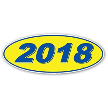 Oval Model Year Window Stickers (Blue Numbers on Yellow) (12 Per Pack) (2018)