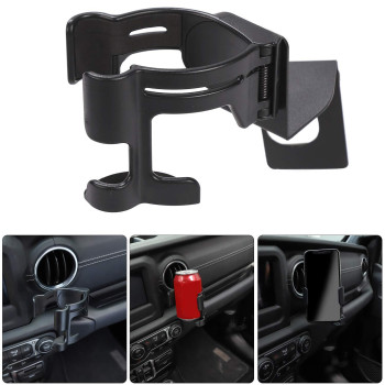 Savadicar JL & JT Multi-Function Drink Cup Phone Holder, 2 in 1 Bolt-on Stand Bracket Organizer, Cellphone Mount for 2018-2023 Jeep Wrangler JL JLU & Gladiator JT, Interior Accessories, Black