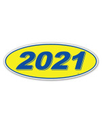 Oval Model Year Window Stickers - 2021 - Blue and Yellow (12 Per Pack)