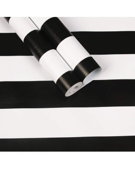 Amhao Classic Black and White Striped Wallpaper Peel and Stick Self Adhesive Paper Vinyl Film for Furniture Countertops Wall Decor 17.7inch by 79inch