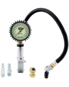 JOES RACING PRODUCTS 32484 Tire Inflator and Gauge, Quick Fill, 0-60 psi, Analog, Glow in The Dark, 2-1/2 in Diameter, White Face, Fittings Included, Each