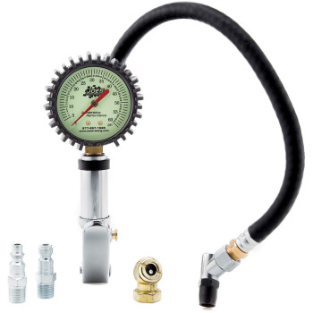 JOES RACING PRODUCTS 32484 Tire Inflator and Gauge, Quick Fill, 0-60 psi, Analog, Glow in The Dark, 2-1/2 in Diameter, White Face, Fittings Included, Each