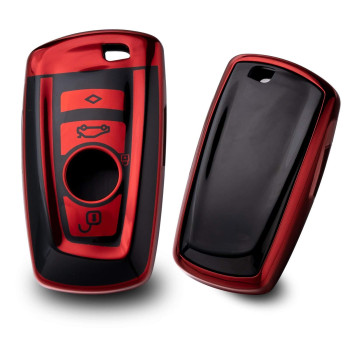 Xotic Tech Red TPU w/ Printed 4-Button Key Fob Shell Cover Case, Compatible with 1/2/3/4/5/6/7 Series X3 X4 M3 M5 M6 GT3 GT5 Z4 F10 F15 F16 F20 F30 F80 F85 F95 E46 E60 E70 Smart Keyless Entry Key