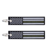 Great 1 Thin Green Line American Flag Keychain Tag with Key Ring & Carabiner 2-Pack - Military, Park Ranger, Border Patrol