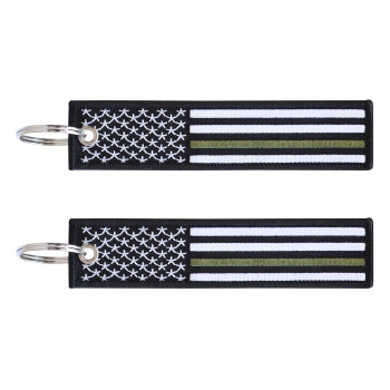 Great 1 Thin Green Line American Flag Keychain Tag with Key Ring & Carabiner 2-Pack - Military, Park Ranger, Border Patrol