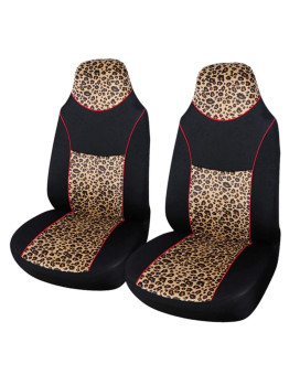 AUTOYOUTH 2PCS Trendy Leopard Pattern Velvet Front Bucket Seat Covers - Universal Fit for Cars, SUV, Trucks(Yellow-2)