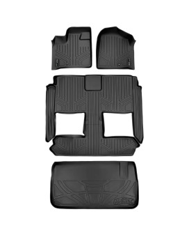 SMARTLINER Floor Mats 3 Rows - Cargo Liner Behind 3rd Row Set Black Compatible with 08-2020 Caravan / 08-2016 Town & Country (Stow'n Go Only)