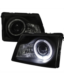 SPEC-D TUNING Black Smoke Projector Headlights Head Lamps w/Halo Rim Compatible with 1998-2000 Ford Ranger Left + Right Pair Headlamps Assembly