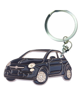 3dcrafter Fiat 500 compatible blue Keychain Accessories white tag for Man Women Made from Steel Key fob. Cool present for drivers.