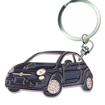 3dcrafter Fiat 500 compatible blue Keychain Accessories white tag for Man Women Made from Steel Key fob. Cool present for drivers.