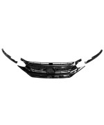 Grille Compatible With 2016-2021 Honda Civic, Factory Style Gloss Black Front Bumper Grille Hood + Eye Lid 3PC ABS by IKON MOTORSPORTS