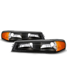 [For 2004-2012 Chevy Colorado & GMC Canyon Pickup Truck Models] OE-Style Black Bezel Parking & Turn Signal Front Bumper Lights Lamps Housing Assembly Replacement Driver & Passenger Side Pair Set