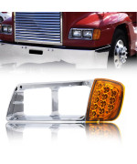 Torque Headlight Bezel Driver Left Side Replacement for 1989-2002 Freightliner FLD semi Trucks with Amber LED Turn Signal Light Assembly DOT SAE Approved 3 Wires LH (TR039-L)