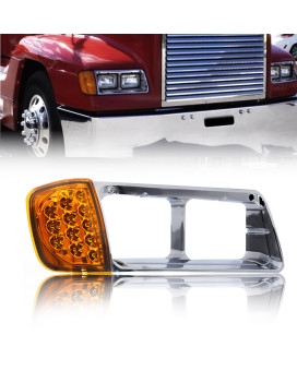 Torque Headlight Bezel Passenger Right Side Replacement for 1989-2002 Freightliner FLD semi Trucks with Amber LED Turn Signal Light Assembly DOT SAE Approved 3 Wires RH (TR039-R)