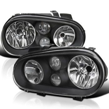 Spec-D Tuning Black Headlights w/Built-in Fog Lamps Compatible with 1999-2006 Volkswagen VW Golf MK4 GTI, 2004 R32, 99-02 Cabrio, L+R Pair Head Light Lamp Assembly