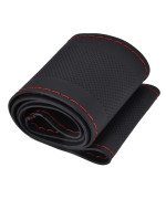 Acouto Steering Wheel Cover, Car Black Anti-Skid Genuine Leather Steering Wheel Cover Shell Universal Black Red