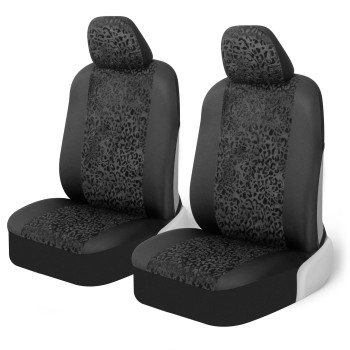 BDK Black Leopard Car Seat Covers for Front Seats, Animal Print Front Seat Cover Set with Matching Headrest, Sideless Design for Easy Installation, Fits Most Car Truck Van and SUV, (Pack of 2)