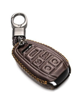 Vitodeco Genuine Leather Smart Key Fob Case Protector with Key Chain Compatible for Alfa Romeo Giulia, Stelvio, 4C Spider 2017 - 2024 (5-Button, Brown)