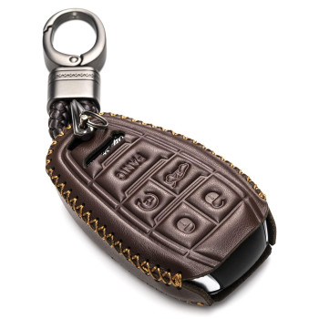 Vitodeco Genuine Leather Smart Key Fob Case Protector with Key Chain Compatible for Alfa Romeo Giulia, Stelvio, 4C Spider 2017 - 2024 (5-Button, Brown)