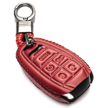 Vitodeco Genuine Leather Smart Key Fob Case Protector with Key Chain Compatible for Alfa Romeo Giulia, Stelvio, 4C Spider 2017 - 2024 (5-Button, Red)