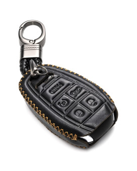 Vitodeco Genuine Leather Smart Key Fob Case Protector with Key Chain Compatible for Alfa Romeo Giulia, Stelvio, 4C Spider 2017 - 2024 (5-Button, Black)