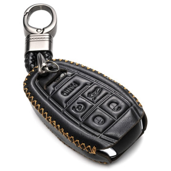 Vitodeco Genuine Leather Smart Key Fob Case Protector with Key Chain Compatible for Alfa Romeo Giulia, Stelvio, 4C Spider 2017 - 2024 (5-Button, Black)