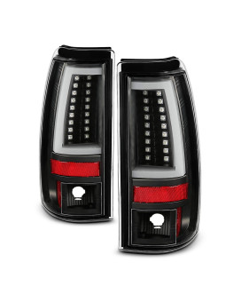 AKKON - Fits 2003-2006 Silverado 1500/1500HD/2500/2500HD 2004-06 3500 2007 Classic C-Tube LED Black Tail Lamp Brake Lights Pair