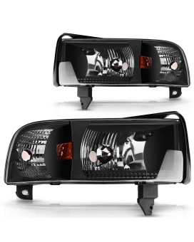 DWVO Headlight Assembly Compatible with 1994-2001 Dodge Ram 1500/94-02 Dodge Ram 2500 3500/95-02 Dodge Ram 4000 Black Housing without DRL