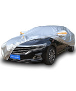 Tecoom Heavy Duty Multiple Layers car cover All Weather Waterproof Windproof Reflective Snow Sun Rain UV Protective Outdoor with Buckles and Belt Fit Sedan 170-190 inches Length
