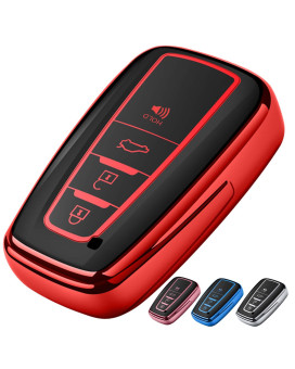 Tukellen for Toyota Key Fob Cover,Special Soft TPU Key Case Cover Protector Compatible with 2018-2024 RAV4 Camry Corolla Avalon C-HR Prius GT86 Highlander (only for Keyless go)-Red