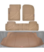 Motor Trend FlexTough Advanced Beige Rubber Car Floor Mats with Cargo Liner Full Set - Front & Rear Combo Trim to Fit Floor Mats for Cars Van SUV, All Weather Automotive Floor Liners