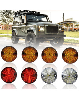 NSLUMO Defender Led Update Light Kit 8pcs 73mm Round Amber Indicatior Front Side Light Rear Tail Light for Land Rover Defender 90/110 with Flasher Colorful Lens Defender Light Assembly