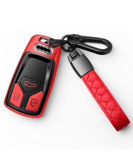 Compatible with Audi Key Fob Cover Case Premium Soft TPU 360 Degree Entire Protection Key Shell Key Case for A4 A5 Q5 Q7 TT TTS S4 S5 RS4 RS5 Smart Key (only for Keyless go)-Red