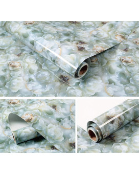 Amao Marble Paper for Counter Green Granite Wallpaper Gloss Self Adhesive for Kitchen Table Cabinets 15.7''x79''