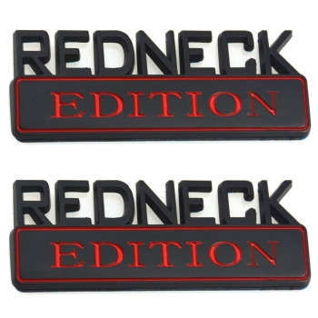 2 PACK REDNECK EDITION EXTERIOR EMBLEM CAR TRUCK BOAT DECAL LOGO REPLACEMENT FOR F-150 F250 F350 SILVERADO RAM 1500 (Black/Red)