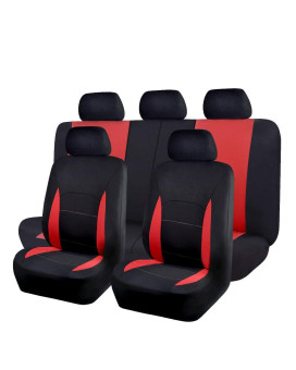 Flying Banner Car Seat Covers Full Set Front Seats and Rear Bench Polyester car seat Protectors Black Gray Purple airbag Compatible Rear Bench Split (Black Red)