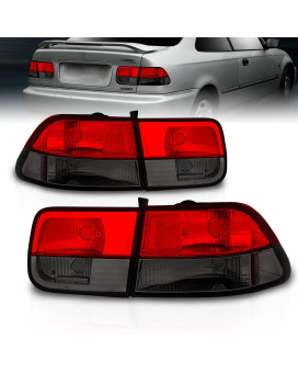 AmeriLite 2 Door Rear Brake Taillights Red/Smoke Pair For Honda Civic - Passenger and Driver Side