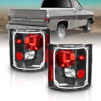 AmeriLite Replacement Brake Tail Lights Housing Set, Incandescent, For Chevy/GMC Full Size Pickup Truck - Passenger and Driver Side, Vehicle Light Assembly, Black