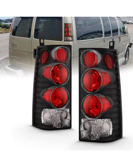 AmeriLite Black Replacement Brake Tail Lights Set For Chevy Express GMC Savana Van - Passenger and Driver Side