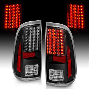 AmeriLite for 08-16 Ford F250 F350 F450 Super Duty Pickup Truck Black LED Replacement Brake Lamps Taillights Set - Passenger and Driver Side