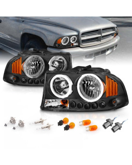 AmeriLite Black Replacement Headlight Turn Signal LED Halo 1pc For Dodge Dakota/Durango - Passenger and Driver Side