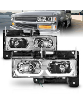 AmeriLite Chrome Crystal Replacement Headlights LED Halo Pair For Chevy Fullsize - Passenger and Driver Side